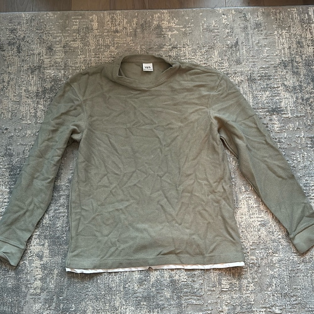 Zara green long sleeve. Double shirt look with white undershirt.